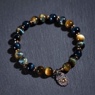 黃藍虎眼石藍虎眼石手鍊 |藍虎眼石黃銅 天然石水晶客製化禮物
