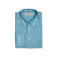 Hazard เสื้อเชิ้ตทำงานแขนยาวลายทาง ผ้า Linen(ลินิน) สีฟ้าเข้ม