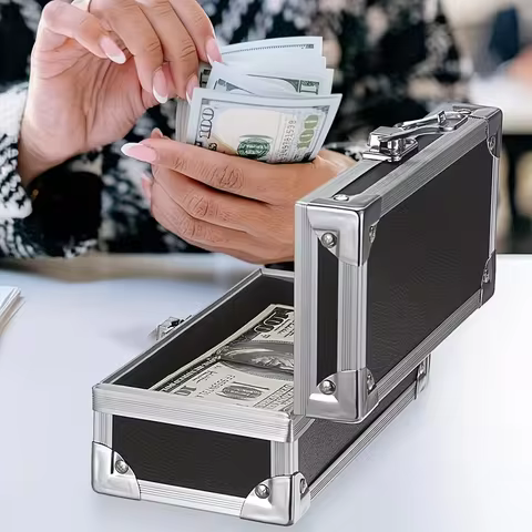 Lockable cash box, used for storing cash, coin storage, single-row currency tray, cash storage box,