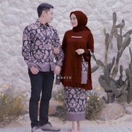 batik couple kebaya brokat baju pasangan keluarga pesta tunangan - marron couple xl
