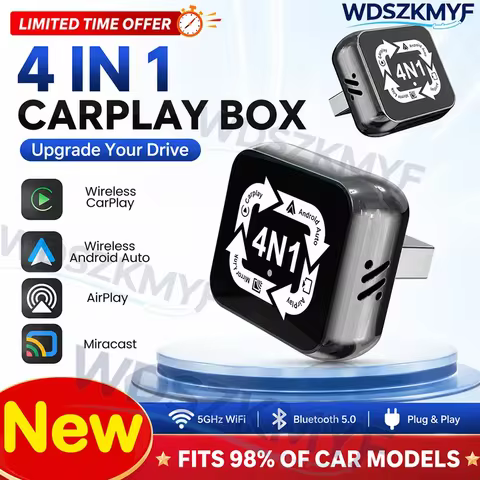 4in1 2in1 Wired & Wireless CarPlay Adapter Android Auto Screen Mirroring For ios CarPlay/Android Aut