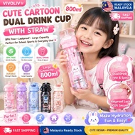 Kids Water Bottle 800ML Cartoon Drinking Bottle Portable Straw Bottle Leakproof Children Water Cup