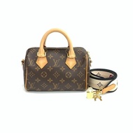 Louis Vuitton LV 棕色 老花 speedy20 黑色寬肩帶 肩背包