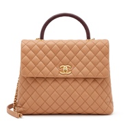 Chanel Beige Quilted Caviar and Burgundy Lizard Large Coco Top Handle Gold Hardware, 2017