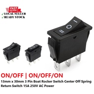 13mm x 30mm 3 Pin Boat Rocker Switch Center Off Spring Return Switch 15A 250V AC Power (ON/OFF | ON/