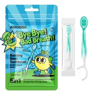 Airkiss Disposable Mini Toothbrush 12-Pack 5in1 Oral Care No Rinse Portable Toothbrush Dental Floss