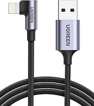 UGREEN Lightning to USB A Cable 90 Degree [1M Apple MFi Certified] iPhone Charger Cable Right Angle Nylon Braided Cord, Compatible with iPhone 14 Pro Max 14 Plus 13 12 SE 11 XR Xs 8 7 6S iPad, Black