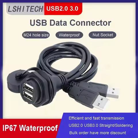 LU25 M25 Dual channel Waterproof Female to Male USB Panel Connector USB 2.0 3.0 Adapter 0.1m to 5m C