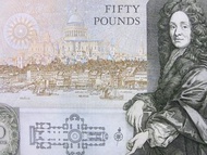 英國鈔票-1981年英格蘭銀行(Bank of England)英女皇伊莉莎伯二世戴冠像(Queen Elizabeth II)永生鳳凰徽及天文學家Christopher Wren與倫敦城聖保祿大教堂