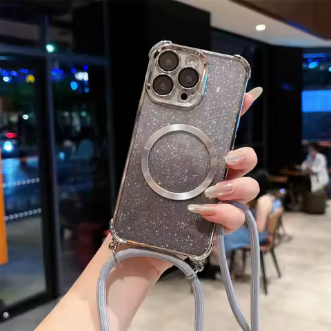 VIVO X300 Phone Case For Vivo X300 Pro V60 Lite Magnetic Luxury Glitter Crossbody Lanyard Silicone S