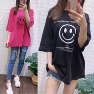 Korean Version Texture Brushed Half Sleeve Loose Smile Cotton T University EA 1-2-B