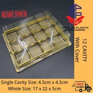 12 Cavity With Cover (GOLD) /Dessert Mochi Food 12 Compartment Container / Moon Cake Food Container 