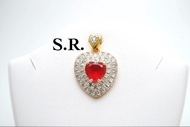 S.R.จี้ทองทับทิมหัวใจน้ำหนัก 8 กะรัต ล้อมเพชรเม็ดละ 5 ตังค์ พร้อมใบรับรองสินค้าเคลือบทองคำแท้ 100%