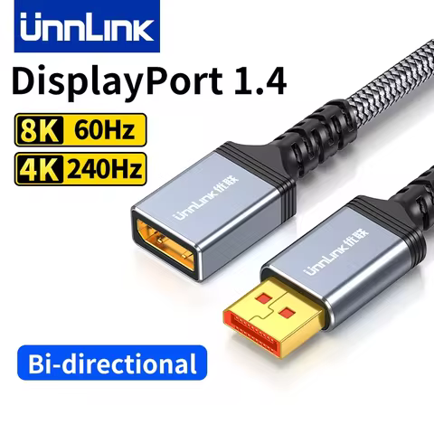 Unnlink Monitor DisplayPort Extension Cable Male to Female DP 1.4 Extender 8K 60Hz, 4K 240Hz/165Hz/1