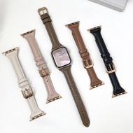 Thin Leather Band for Apple Watch - Adjustable, Compatible with Series 4-9/SE/Ultra 38-49mm Leather 