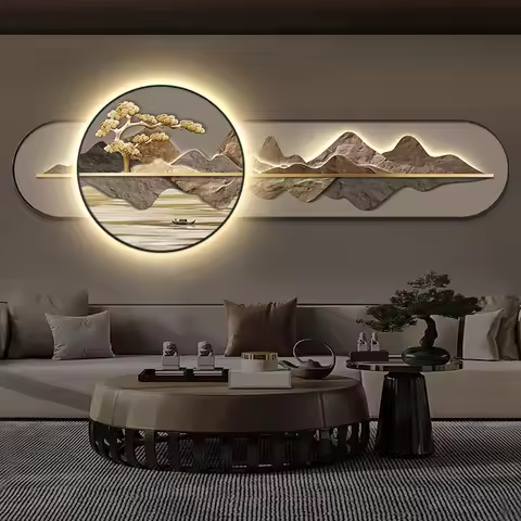 The "Ten Thousand Miles Landscape and Nine Fish" painting, the sofa background wall painting in the 