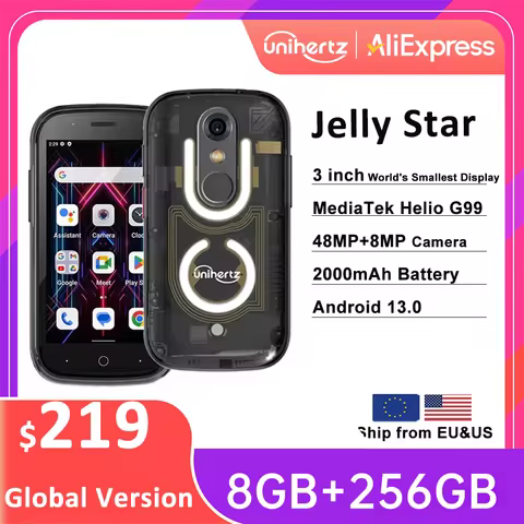 Unihertz Jelly Star Smallest Android 13 Smartphone 8GB 256GB Led Light Transparent Backshell Mobile 