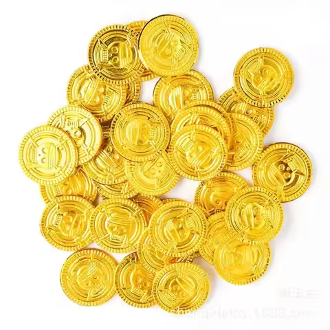 50Pcs Pirate Gold Coins Plastic Fake Treasure Coins Props Halloween Decor Kids Birthday Party Favor 