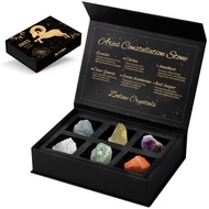 Aries Crystals Gift Set, Zodiac Signs Healing Crystals Birthstones with Horoscope Box Set Aries Astr