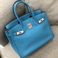 98新Hermes愛馬仕Birkin30牛仔藍Togo銀扣I刻
