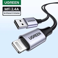 Yy UGREEN Usb-A To Lighing Cable MFI 25M 50Cm 2M 1M Braided 2.4A Fast Charging Data For Iphone