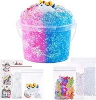 Premade Crystal Slime Unicorn Jelly Cube Glimmer Crunchy Slime, Includes 6 Sets of Slime Add-ins, Party Favors for Kids, Sensory and Tactile Stimulation, Stress Relief, for Girls &amp; Boys