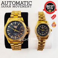 Seiko 5 Automatic AAA Water Resist Gold Black Dial Stainless Steel Couple Watch ED@L