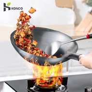 Konco Uncoated cast Iron Wok Chinese Traditional Handmade Iron Cook cooking Pot Non-stick Pan Non-coating Gas Cooker Cookware Kitchen Pot Cast Iron Pot