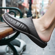 Mens Shoes Fashionable Lazy Half Slippers Summer Heel-Free Sloth Leather Shoes Mens Sandals Mens Dri