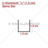 Neww!!! Kanal U Aluminium 1/2" (1.3 Cm) - Tebal 1 Mm - P. 6 Meter