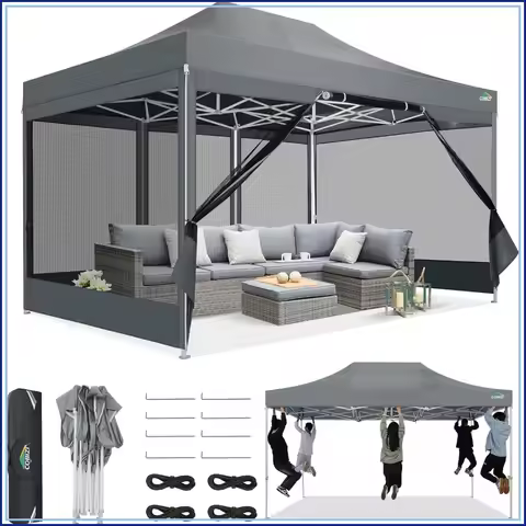 10x15 Pop Up Canopy Tent with Mesh Sidewalls, UPF 50+, Waterproof, 420D Oxford, Heavy Duty