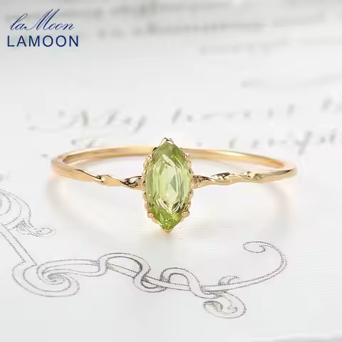 LAMOON August Birthstone Natrual Peridot Ring For Women Gemstone Ring 925 Sterling Silver Gold Plate