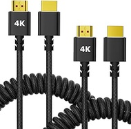 4K HDMI Coiled Cable 2Pack, High Speed HDMI Thin Short Coiled Braided Cord for On-Camera Monitors, Capture Cards + More, Supports 4K 60Hz, UHD, 2160p, HD, 2K, 1080p, 3D, ARC (5FT/1.5M)