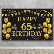 Trgowaul 65th Birthday Backdrop Gold and Black 5.9 X 3.6 Fts Happy Birthday Party Decorations Banner