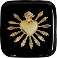 Decorative Black Painted Metal Tray Empty Ex-Voto Gold Heart 16 x 16 cm