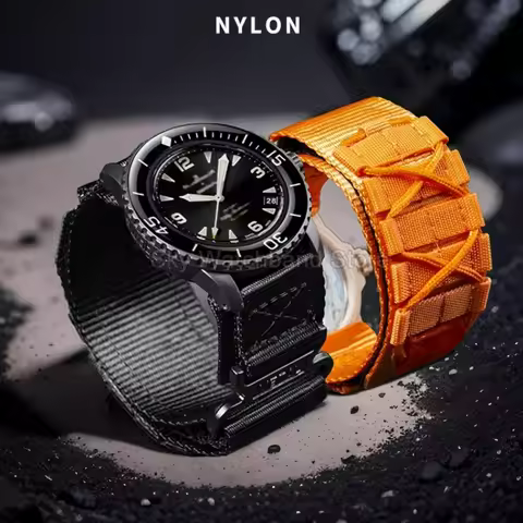 Velcro Hook Design Nylon Watch Strap for Blancpain Swatch Breathable Skin-Friendly Comfortable-Weari