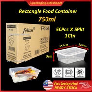 FR750 Rectangular Disposable Plastic Food Container 750ml BEKAS PLASTIK MAKANAN Segi Empat -1Ctn