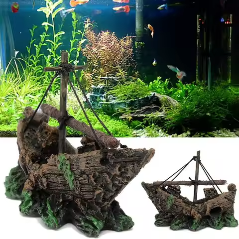Resin Aquarium Ornament Wreck Sunk Ship Landscape Sailing Boat Cave Fish Playing Toys Fish Tank Deco