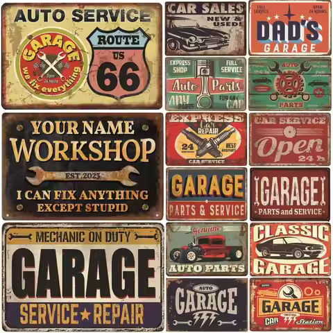Aluminum Route 66 Car Metal Dad's Garage Metal Signs Poster Vintage Tinplate Retro Plaque Man Cave G