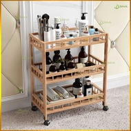 Bamboo storage rack removable wheeled kitchen storage rack trolley living room storage shelf trolley solid wood