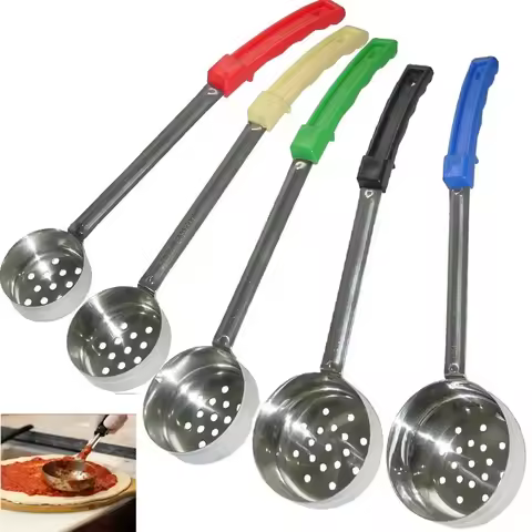 Stainless Steel Pizza Sauce Spoon with Long Rubber Handle Anti-Hot Pizza Spread Ladle Measuring Spoo