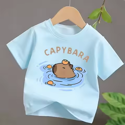 4 To14Y Girls Casual Capybara Print Short Sleeve T-Shirt 2026 New Cute Spring Summer Y2k Children's 