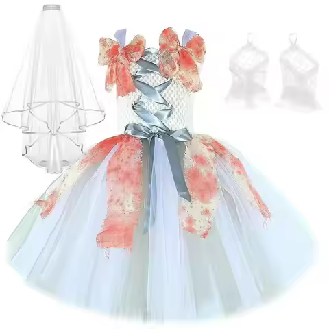 Bloody Corpse Bride Costumes for Girls Ghost Bride Halloween Fancy Dresses for Kids Carnival Party S