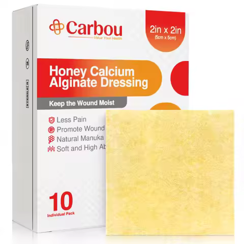 Carbou Manuka Honey Calcium Alginate Wound Dressing 2"x2" 5/10pcs Wound Care Bandages High Absorbenc