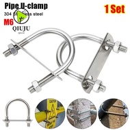 QIUJUU 1Set M6 Round Tube Clamp, With Baffle 304 Stainless Steel Pipe U-clamp,  Screws Right Angle U