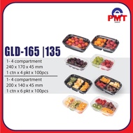 GLD-165 & GLD-135 Premium Fruit & Salad Tray | Crystal Clear Multi-Compartment Bento Box (1-4 Compar