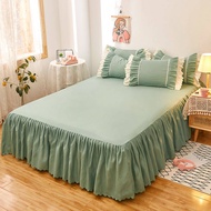 (1Pc) ฉบับภาษาเกาหลีของสีทึบผ้าระบายขอบเตียง King ฟูกควีนไซส์4/5/6ฟุตผ้าคลุมเตียง ((ปลอกหมอนซื้อแยกต่างหาก))