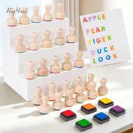 Baoblaze Educational Wooden Alphabet Stamp Set Developmental Wooden Alphabet Stamping Set Early Lear