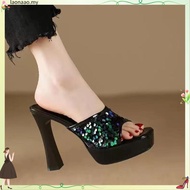 Sequined Open Toe High Heels Women Retro Sexy Heels