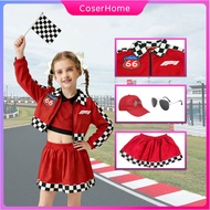 Car Racing Costume for Kids Girls Career Day Racer Red Jacket Skirt Top Halloween Party Stage Show